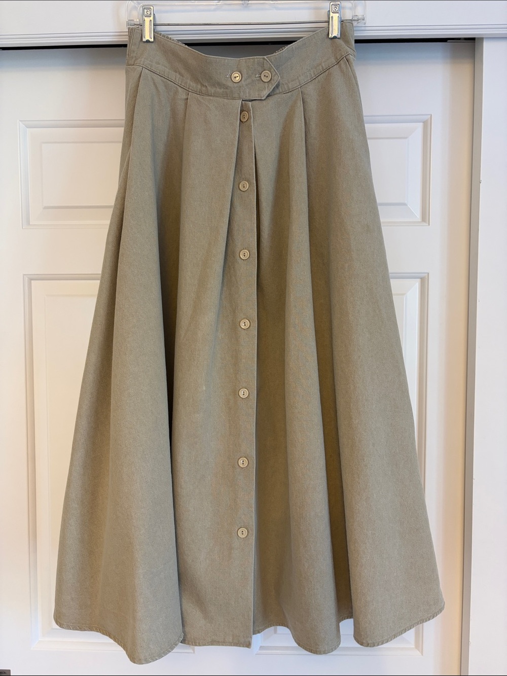 Button-Front A-Line Maxi Skirt in Tan/Taupe Color